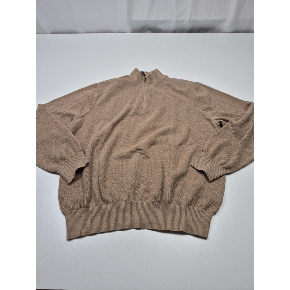 Brooks Brothers Sweater Mens 2XL Beige Cashmere 1/4 Zip Mock Neck Pullover
